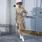 Robe Fleurie Mi-Longue Kaki