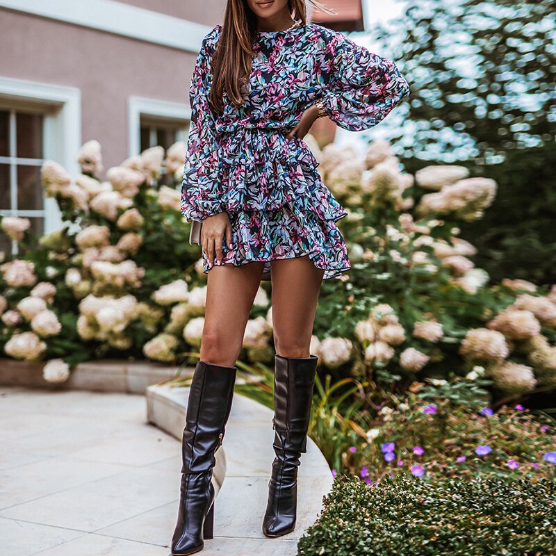 Chaussure Robe Fleurie Courte Hiver Robe Courte Fleurs Manches Longues