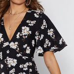 Robe Mi-Longue Noire Fleurie - Vignette | Robe Fleurie