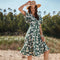 Robe Fluide Verte Fleurie Mi-Longue