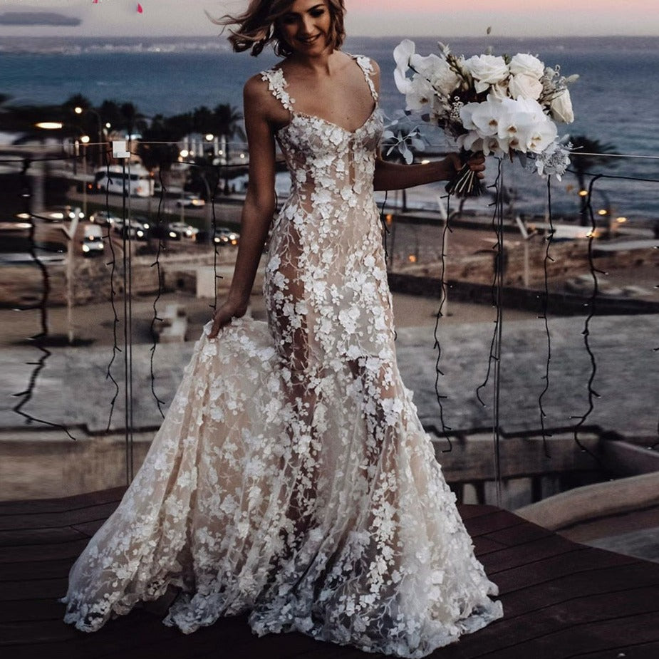 De Mariée Robe Fleurie Transparente Robe Mariée Fleurie Blanche