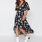 Robe Mi-Longue Noire Fleurie - Vignette | Robe Fleurie