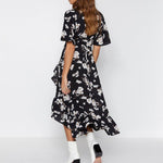 Robe Mi-Longue Noire Fleurie - Vignette | Robe Fleurie