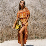 Robe Longue Orange Fleurie - Vignette | Robe Fleurie