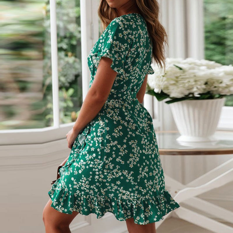 Robe fleurie 2024 verte et blanche