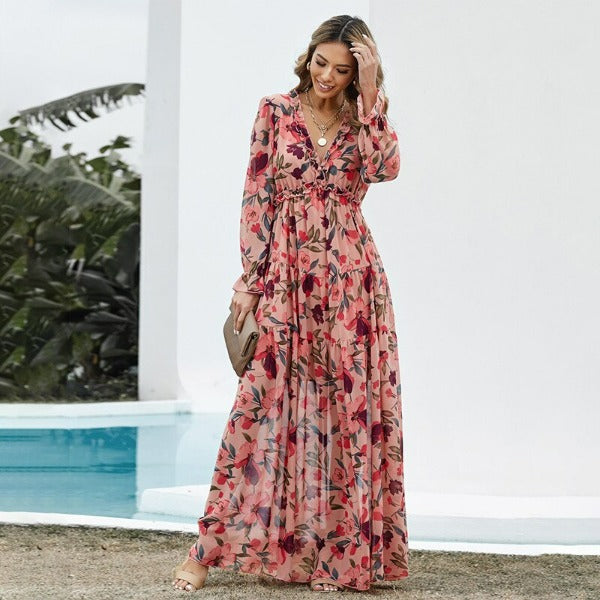 Bohme Chic Maxi Robes Floryday Manches Longues Robe Longue Fleurie