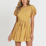 Robe Jaune Fleurie Courte - Vignette | Robe Fleurie
