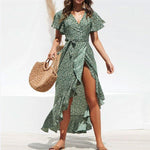 Robe Longue Verte Fleurs Blanches - Vignette | Robe Fleurie