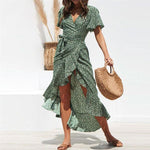 Robe Longue Verte Fleurs Blanches - Vignette | Robe Fleurie