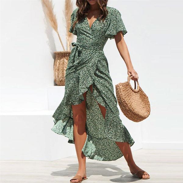 Robe longue verte petite fleurs