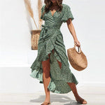 Robe Longue Verte Fleurs Blanches - Vignette | Robe Fleurie