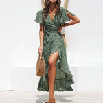 Robe Longue Verte Fleurs Blanches - Vignette | Robe Fleurie
