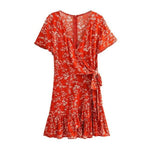 Robe Courte Rouge Fleurs Blanches - Vignette | Robe Fleurie