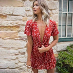 Robe Courte Rouge Fleurs Blanches - Vignette | Robe Fleurie