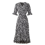 Robe Noir Fleur Blanche Mi-Longue