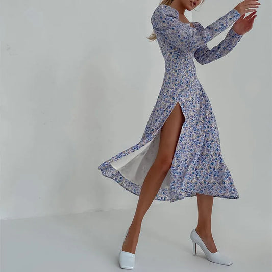 Robe Fleurie Mi-Longue Fendue