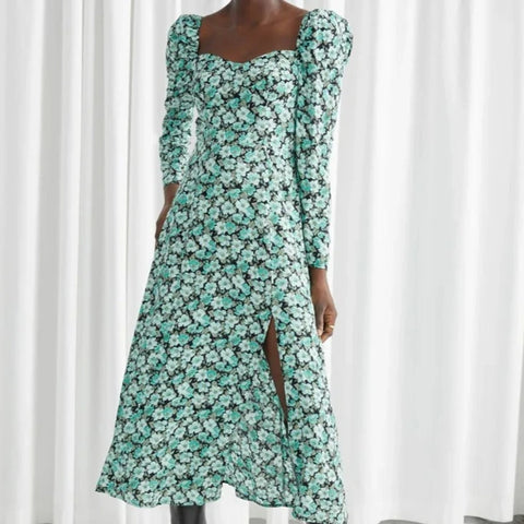 Robe Verte à Fleur