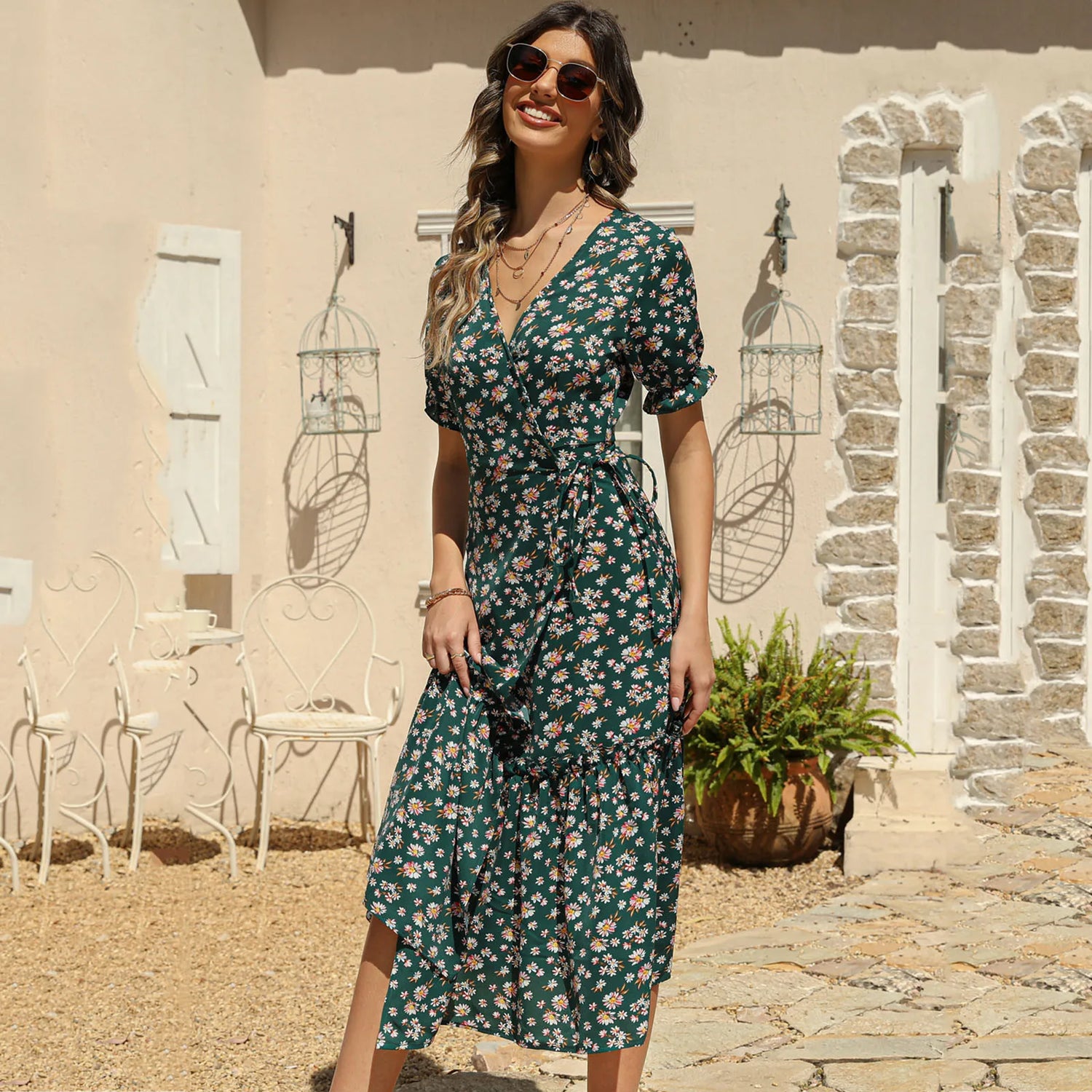 Robe Mi-Longue Petites Fleurs