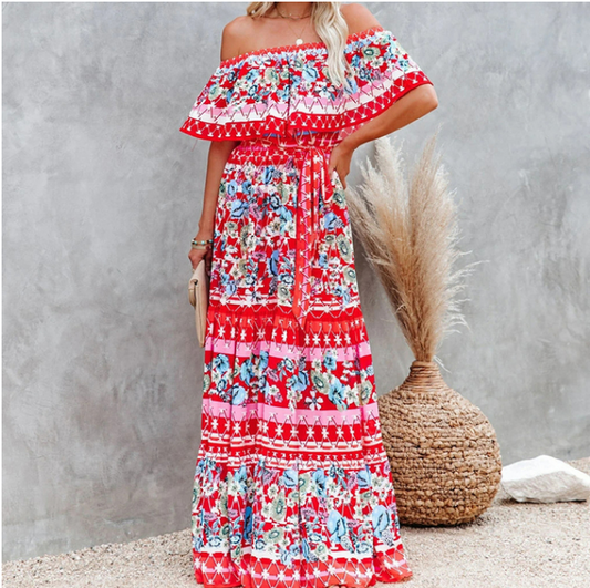 Hippie Robe Longue Fleurie Bohème