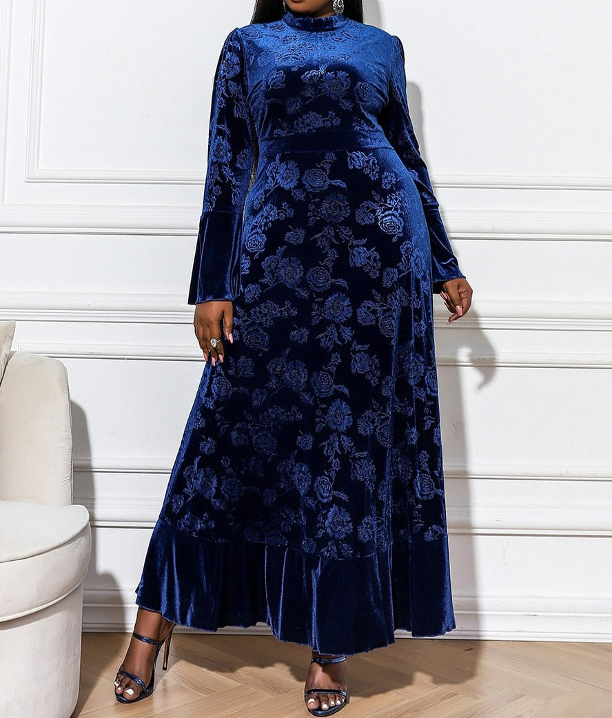 Robe Grande Taille Fleurie Bleue