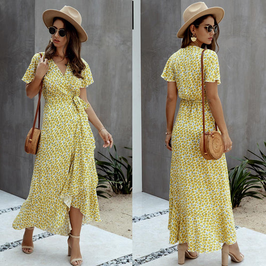 Robe Jaune Fleurie Longue