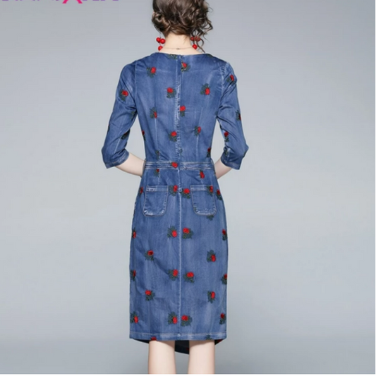 Robe Fleurie Mi-Longue Jean