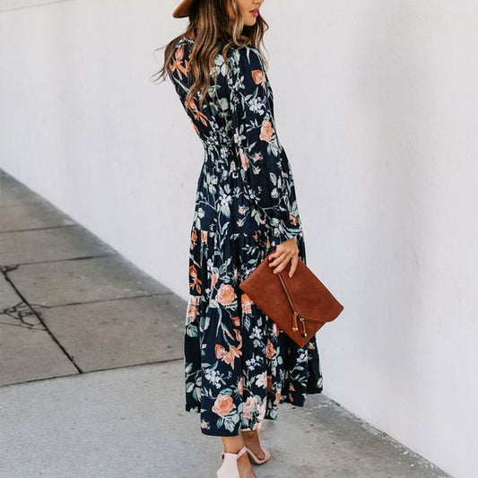 Robe à fleurs mi-longue hiver