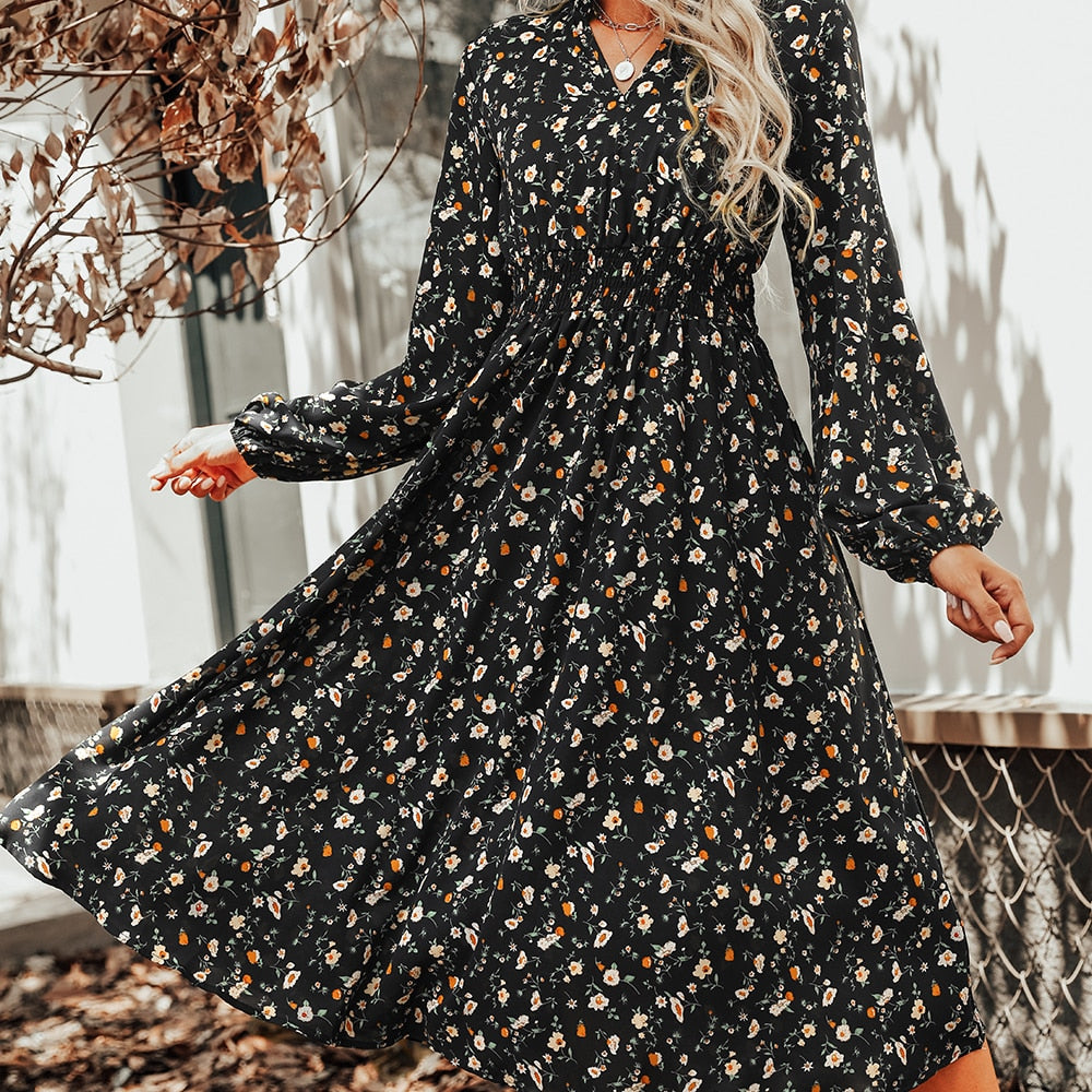 Robe Femme Noire avec Fleurs