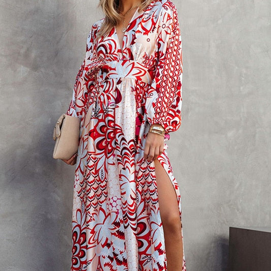 Robe Maxi Fleurs à Manches Longues