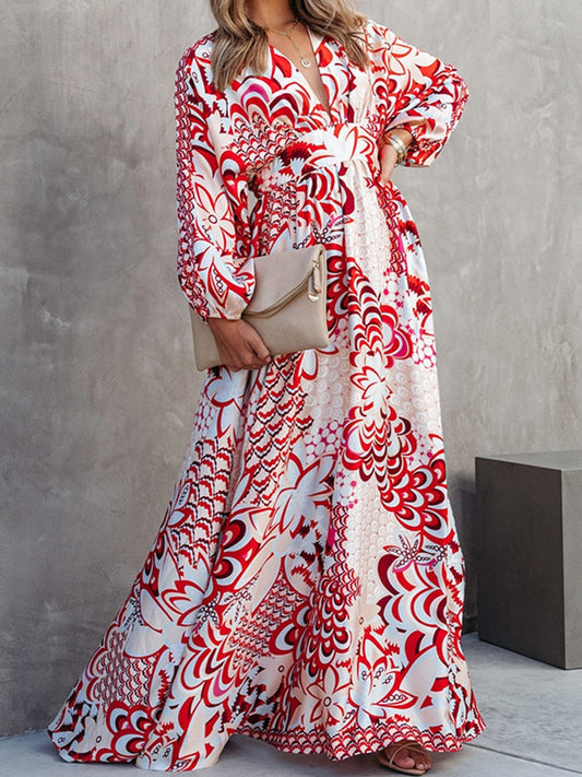 Robe Maxi Fleurs à Manches Longues