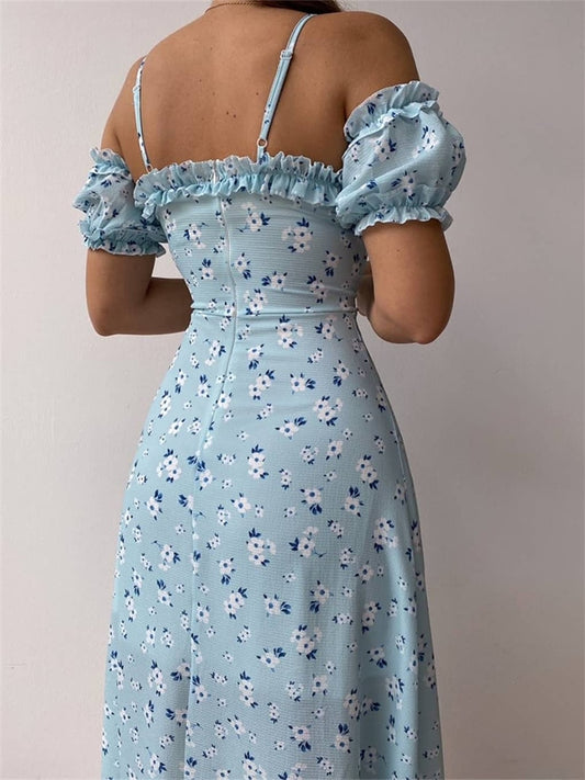 Robe Mi-Longue Fleurie Manche Courte