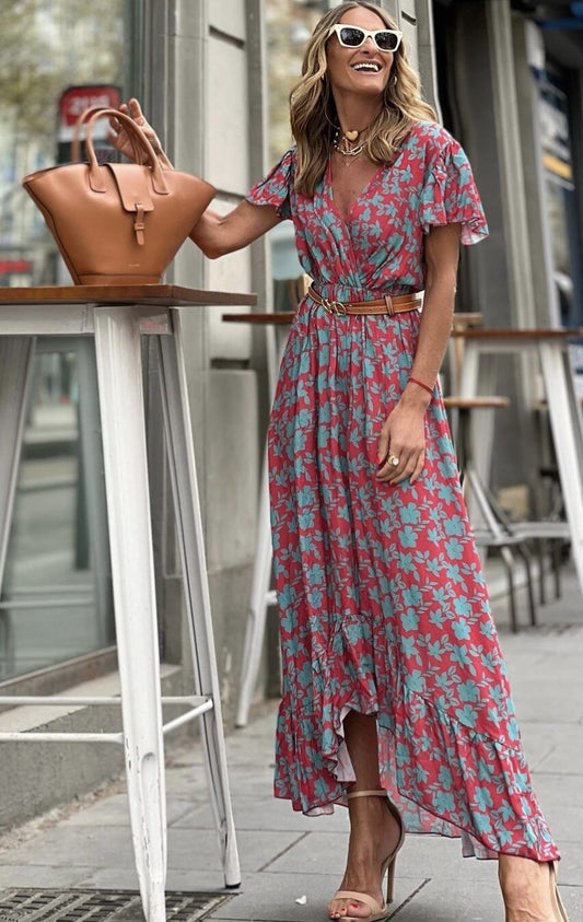 Robe Longue Asymétrique Fleurie
