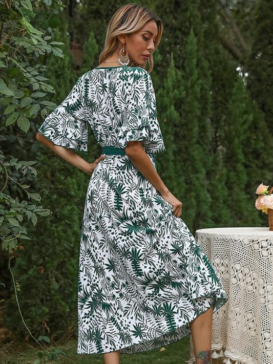 Robe Longue Fleurie Ceinturée