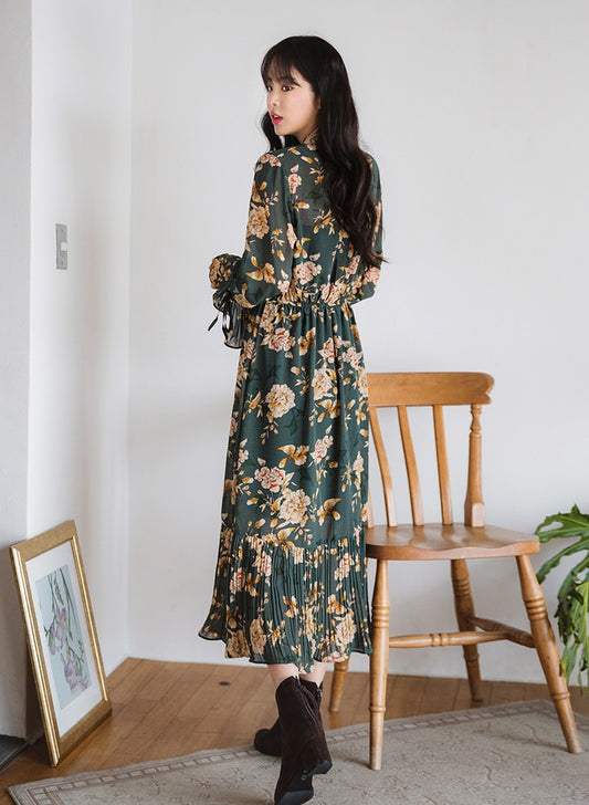 Robe Fleurie Vert Kaki