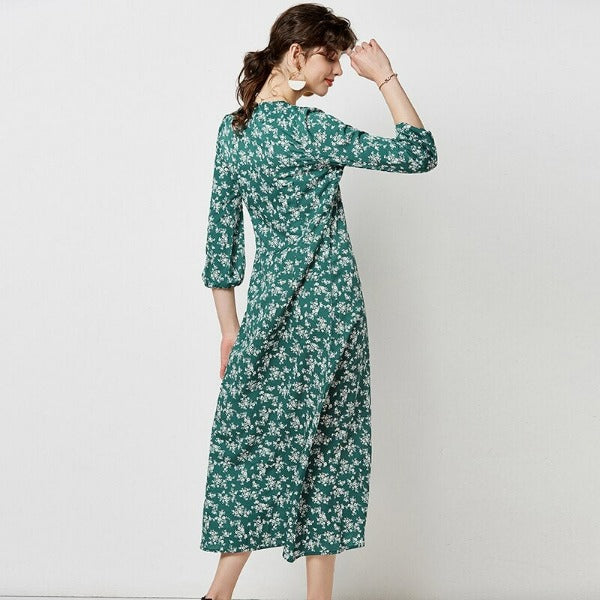 robe verte fleurie longue