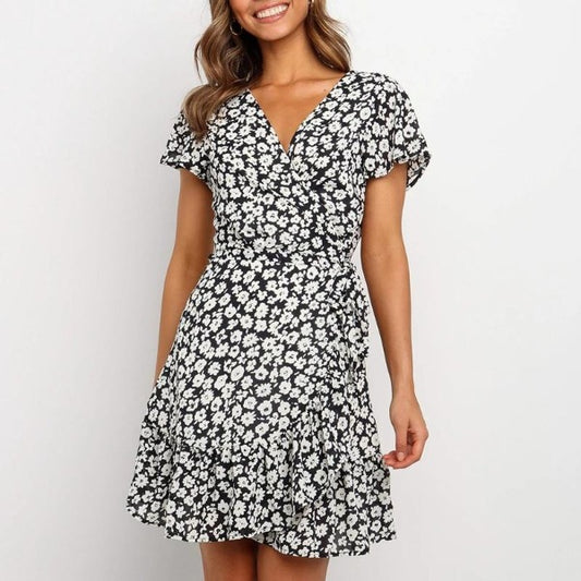 Robe Portefeuille Fleurie Courte