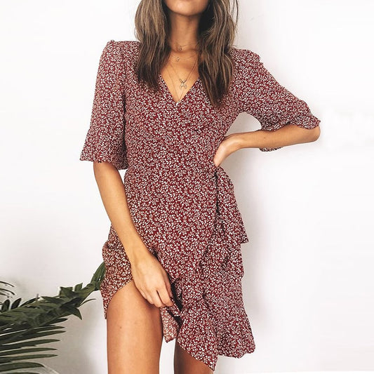 Robe Courte fleurie rouge