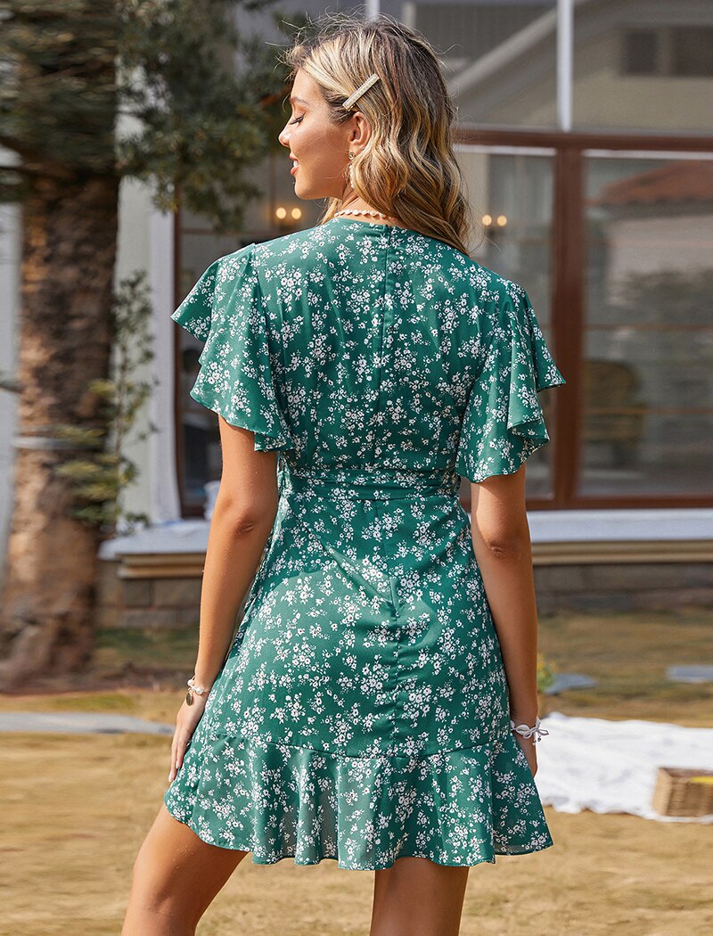 Robe maxi portefeuille fleurie ~ volants Clearance