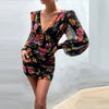 Robe Fleurie Drapée Manches Longues