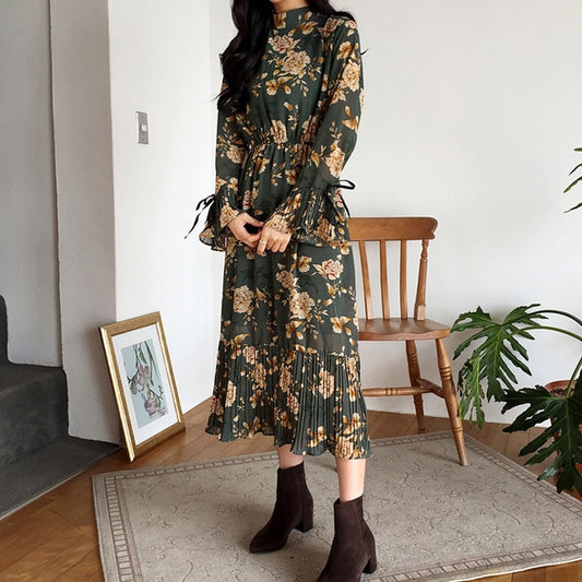 Robe Fleurie Vert Kaki