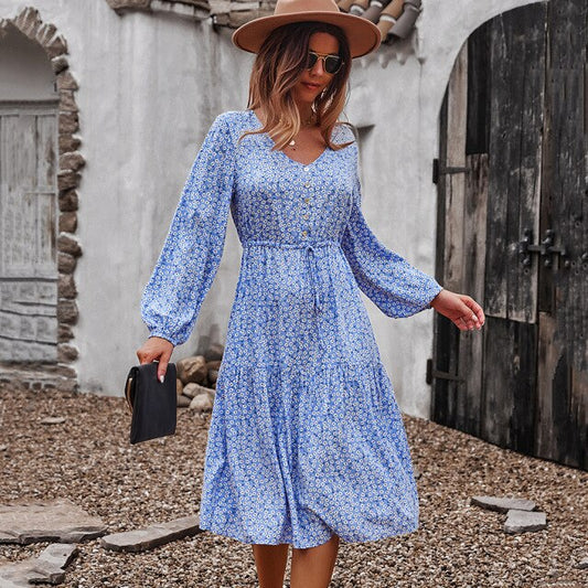 Robe Fluide Fleurie Mi-Longue