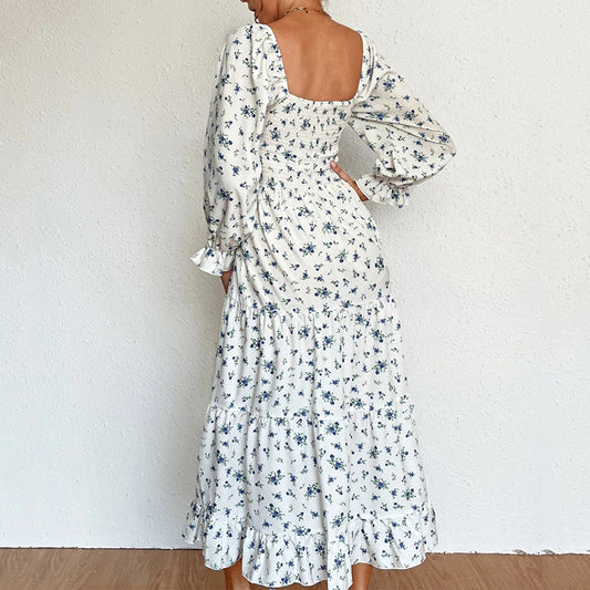 Robe Mi-Longue Manche Longue Fleurie