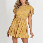 Robe Jaune Fleurie Courte - Vignette | Robe Fleurie