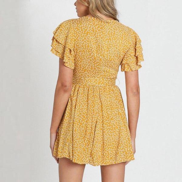 Robe courte jaune manche courte