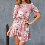 Robe Courte Fleurie Rose Pastel