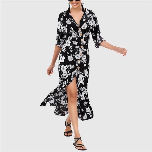 Robe fleurie noire fleurs blanches