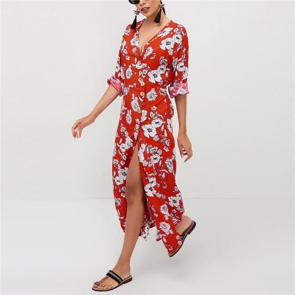 Robe fleurie manche 3/4