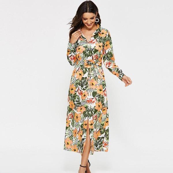 robe avec fleurs manche longue