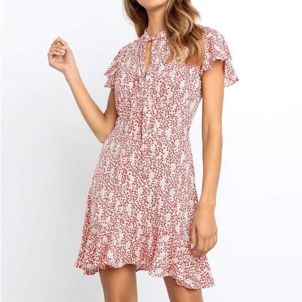 Robe blanche fleurs rouge