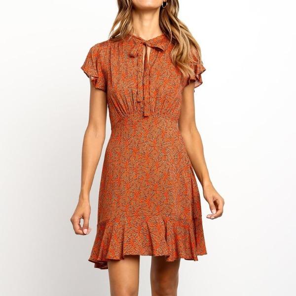 Robe orange fleurie